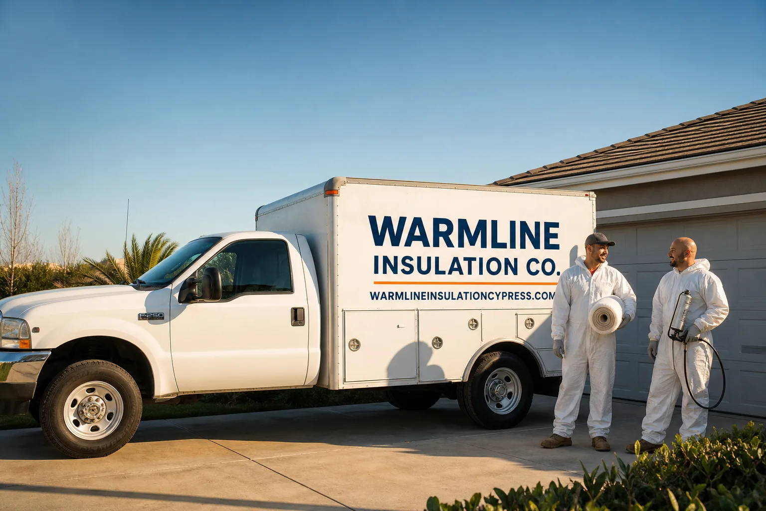 Warmline Insulation Co. insulation service vehicle and crew in Cypress, CA